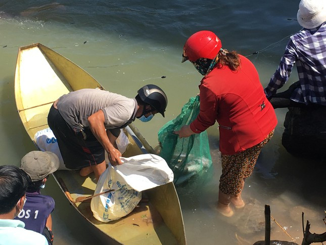 Rất nhiều người dân đến mua cá với giá rẻ.