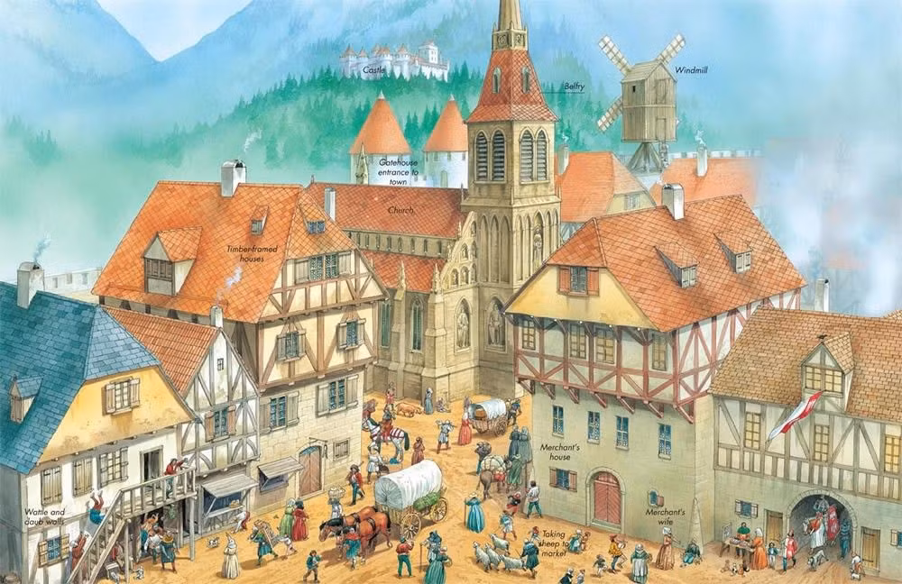 Những đồng hồ đầu tiên thường được đặt ở những tòa tháp chính của nhà thờ. Chúng không có kim mà chỉ báo hiệu giờ bằng tiếng chuông. Sau đó, những chiếc đồng hồ phức tạp hơn xuất hiện, với kim để chỉ giờ.