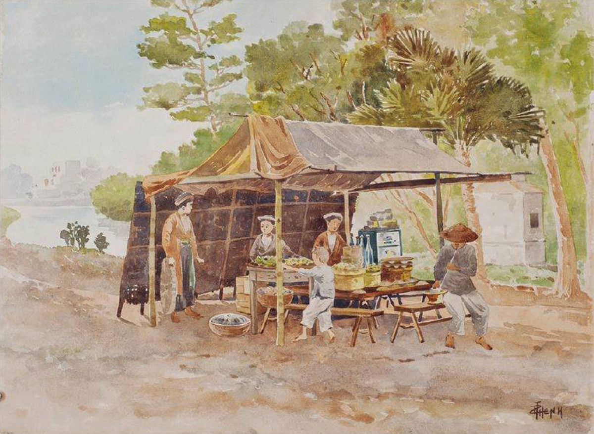 Một bức tranh trong loạt tranh "Cảnh Việt Nam xưa", họa sĩ Thang Trần Phềnh vẽ trong giai đoạn 1930-1935. Từ thở bé, Thang Trần Phềnh đã bộc lộ tình yêu hội họa. Bằng hòn than, cục phấn, một vết ố nước trên tường cùng cái que, cậu cũng vẽ được những hình người, vật sống động.