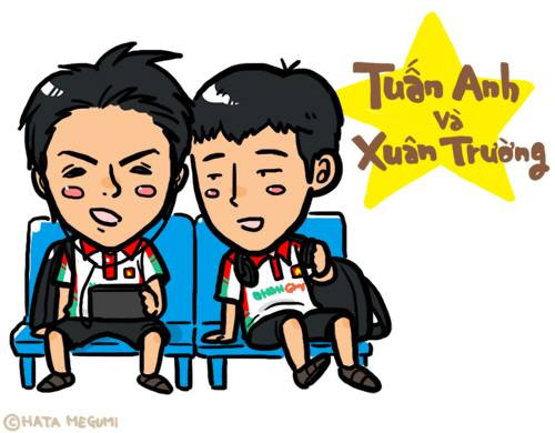 Xuân Trường và Tuấn Anh trong ngày trở lại đỉnh Hàm Rồng để luyện công! Tranh: Hata Megumi.