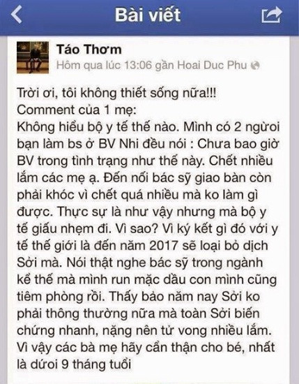 Những chia sẻ nóng dẫy trên diễn đàn mạng về dịch sởi.