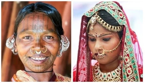  7.Xỏ lỗ mũi, Ấn Độ: Xỏ lỗ mũi vẫn còn rất phổ biến ở Ấn Độ. Và nhiều người không dừng lại chỉ với một lần xỏ lỗ. Theo quy định, xỏ lỗ được thực hiện trước đám cưới.