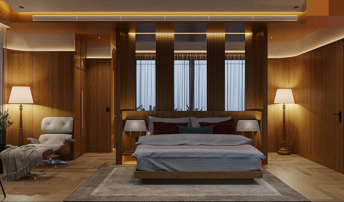 Giường trong phòng ngủ master.