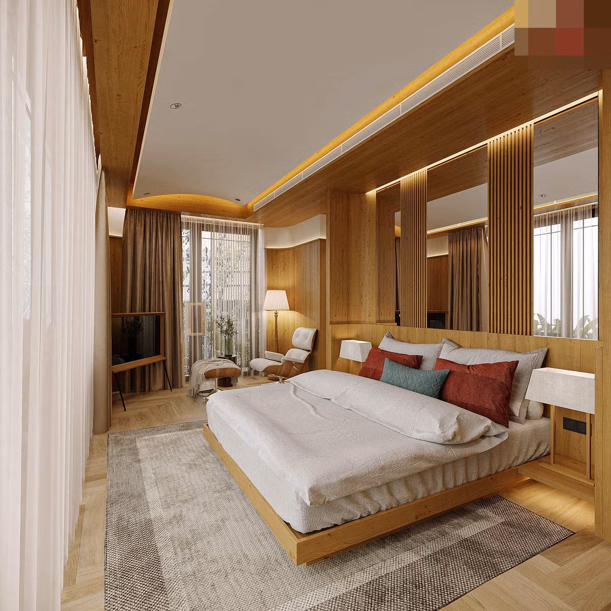 Phòng ngủ nhỏ nhưng nhiều ánh sáng tự nhiên nhờ 2 mặt thoáng, bố cục gọn gàng.