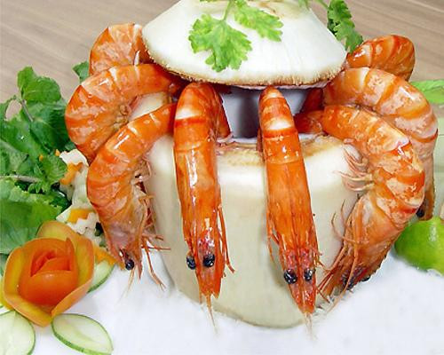 Tôm hấp quả dừa.