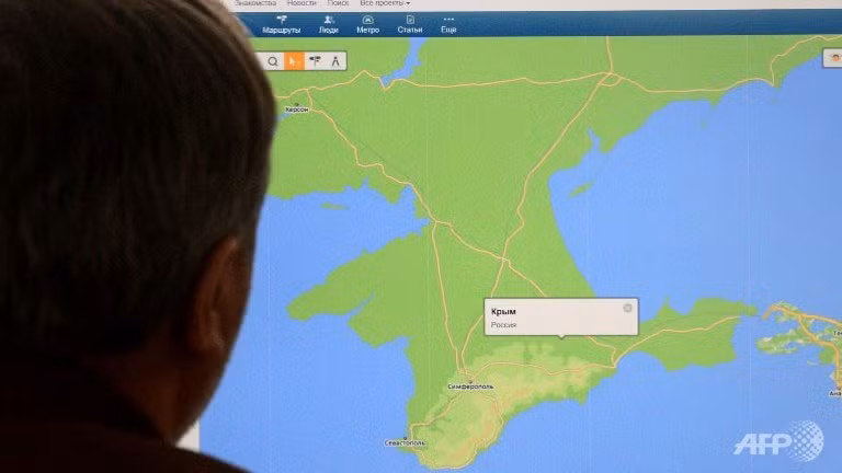 Hình ảnh bản đồ nước Nga bao gồm cả Crimea hiển thị trên trang Mail.ru.