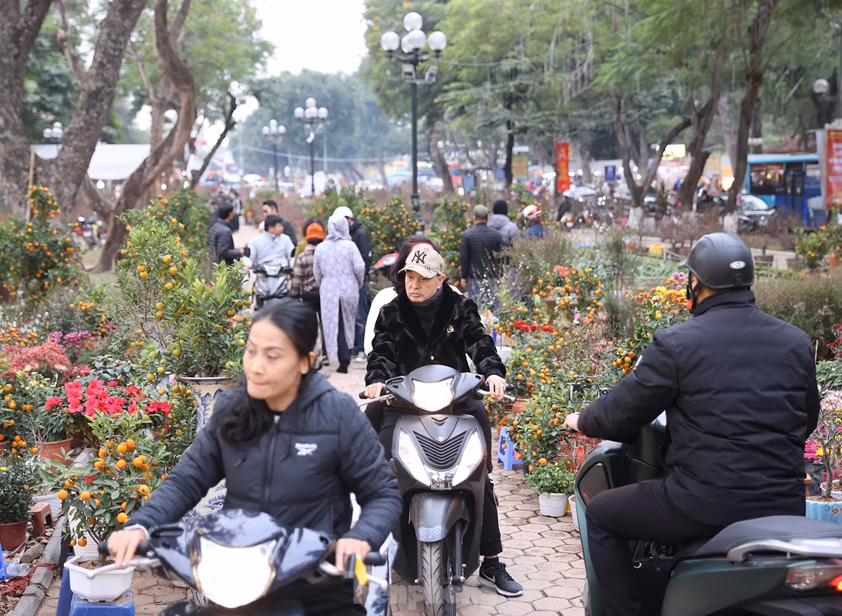 Người dân đi chơi chợ Tết, có thể mua sắm những cây quất cảnh, hoa tươi, hoa đào và đồ trang trí, đồ giả cổ, hoa lụa.