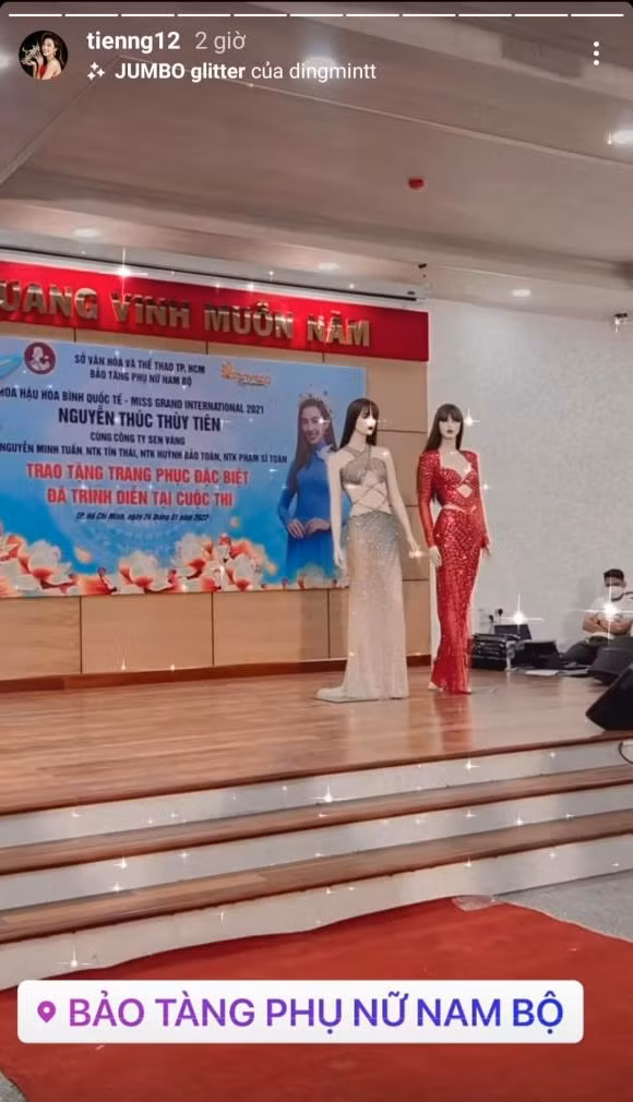 Thuy Tien tang trang phuc tai Miss Grand cho Bao tang phu nu