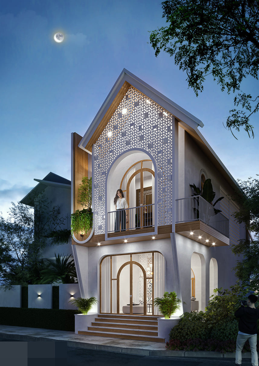 Trang's house là sản phẩm kiến trúc độc đáo do kiến trúc sư Duy Lê cùng cộng sự thực hiện ở Cù Lao Dung (Sóc Trăng). Mảnh đất có diện tích 70m2, xây 2 tầng. Đây là mẫu nhà mái dốc tinh tế, thẩm mỹ cao. Phần mái dốc có tác dụng chống nóng, làm mát hiệu quả.