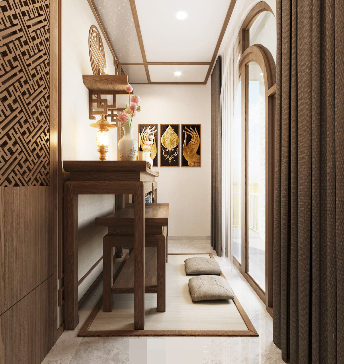 Phòng thờ hướng ra ban công, sân thượng.