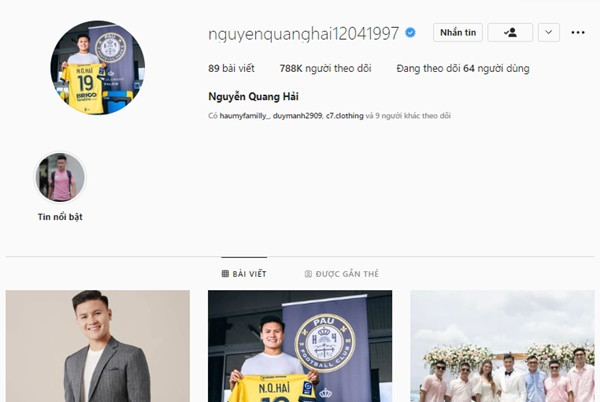Hai nguoi phu nu duy nhat Quang Hai theo doi tren Intargram