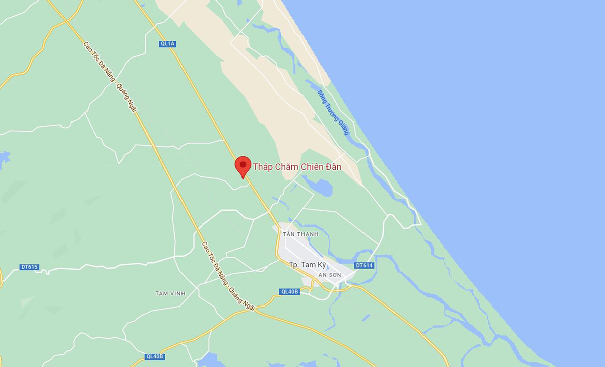 Vị trí Tháp Chăm Chiên Đàn. Ảnh: Google Maps.