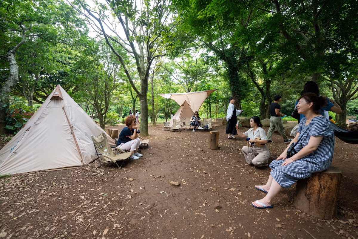 Một tấm bản đồ chỉ đường lớn được đặt trong công viên giúp du khách định hướng vị trí và việc tìm kiếm các điểm đến dễ dàng hơn. Khu cắm trại mát mẻ, nằm giữa những tán cây to, xanh mát là một trong những vị trí được nhiều người tìm đến chụp ảnh, ngồi thư giãn.