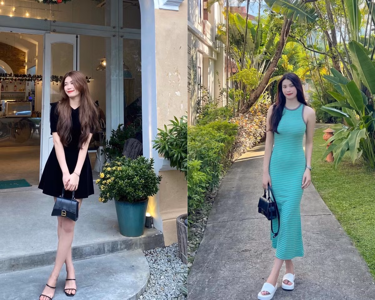 Trong những bức ảnh hiếm hoi được Tuyền chia sẻ trên Instagram, người đẹp thể hiện đúng chất dịu dàng của con gái Huế. Cô nàng thường chọn những mẫu váy có phần mềm mại, nữ tính nhưng vẫn khoe được đôi chân dài đáng ngưỡng mộ.