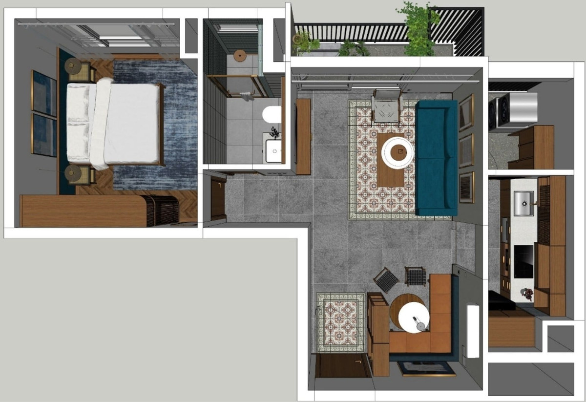 Can ho 50m² duoc thiet ke voi 3 mau sac dac biet