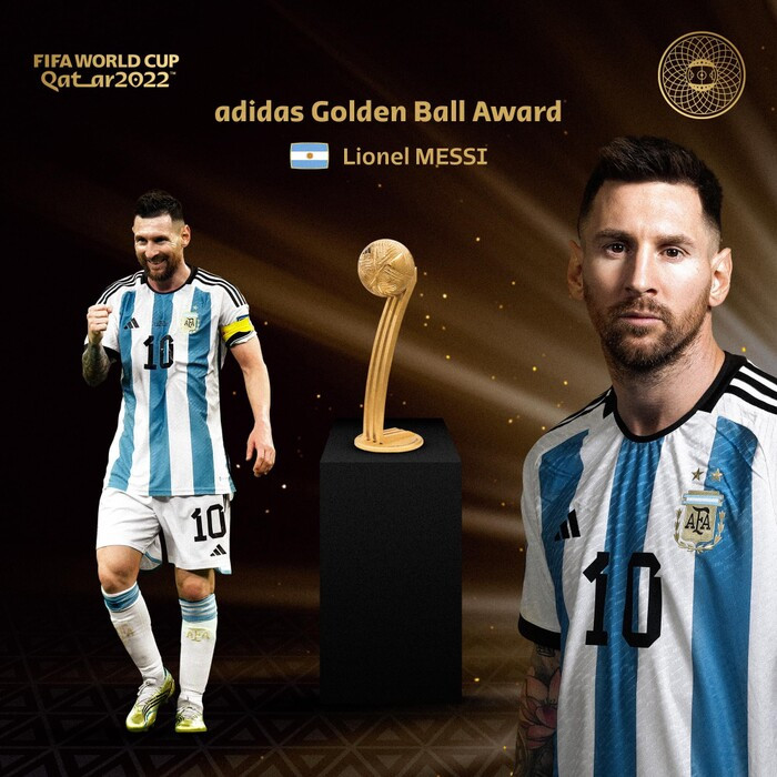 Messi đã giành QBV World Cup 2022. Messi ghi 7 bàn, 3 kiến tạo và góp công lớn giúp Argentina vô địch World Cup sau 36 năm chờ đợi. Messi đã trở thành cầu thủ đầu tiên có 2 lần giành QBV World Cup, lần đầu tiên là năm 2014.