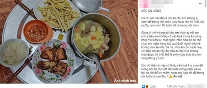 Bạn trai nhìn thấy mâm cơm người yêu dọn lên liền đòi chia tay Ban trai nhin thay mam com nguoi yeu don len lien doi chia tay