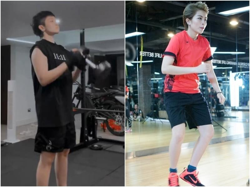 năm trước, Gil Lê đến phòng gym thì cũng chỉ chọn các bài nhẹ nhàng vì mới làm quen với tập luyện. Còn hiện tại thì các mức tạ nặng hơn đã thân thuộc hẳn.