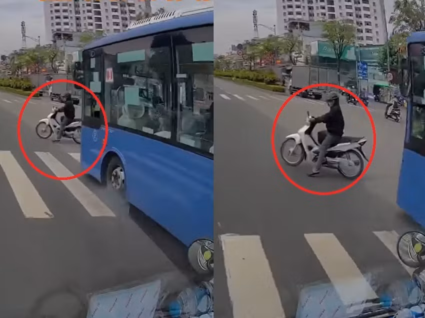 Phan xa chop nhoang cua tai xe xe bus khi gap xe may tat dau