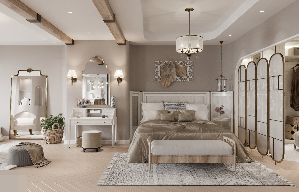 Phòng ngủ master được thiết kế không chỉ như một phòng suite deluxe thượng hạng tại các khách sạn 5 sao với đầy đủ công năng gồm: Khu sofa nghỉ, phòng thay đồ, phòng tắm lớn cho 2 người. Mà nó còn mang đậm tinh thần riêng, cá nhân hoá của gia chủ.