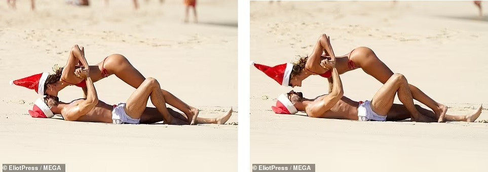 Nàng WAGs và chàng thủ môn còn trao nhau nụ hôn ngọt ngào trong lúc tập luyện. Ảnh: Mega.