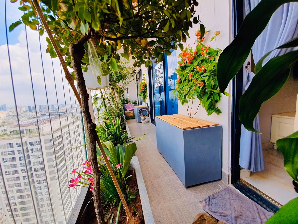 Cả hai vợ chồng mê cây nên trong nhà và ban công trồng rất nhiều cây xanh.