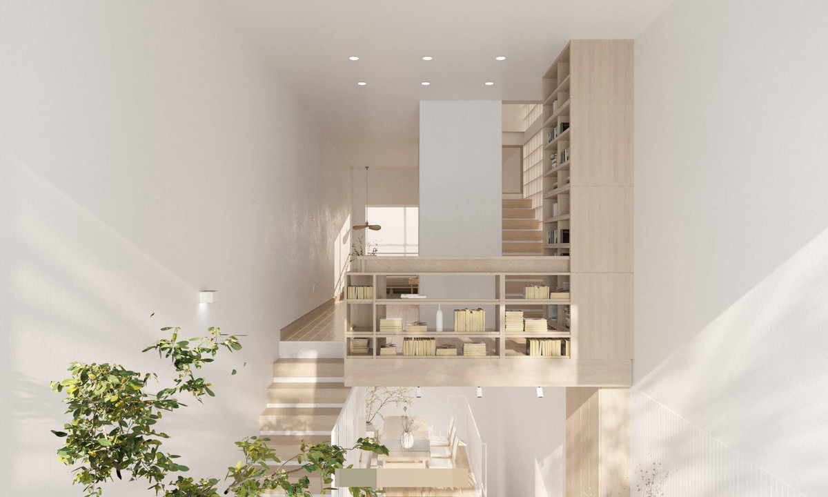 Thiết kế tập trung vào sự giao tiếp giữa ánh sáng và cây xanh, ngôi nhà như một bức tranh qua lá cây.