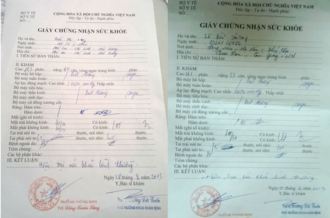 Dù giới tính khác nhau nhưng kết quả khám là giống nhau (trừ chiều cao, cân nặng là tự khai)