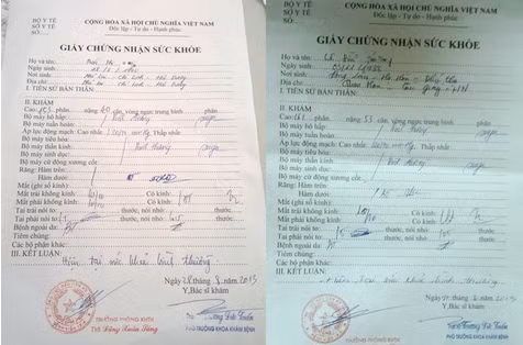 Dù giới tính khác nhau nhưng kết quả khám là giống nhau (trừ chiều cao, cân nặng là tự khai)