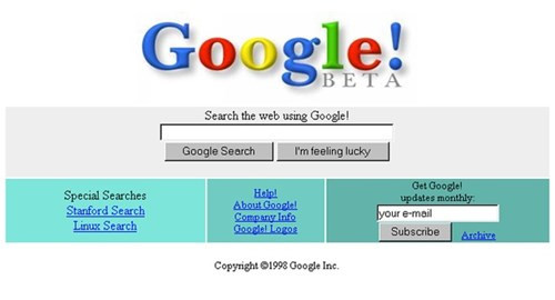 Giao diện trang chủ Google năm 1998.