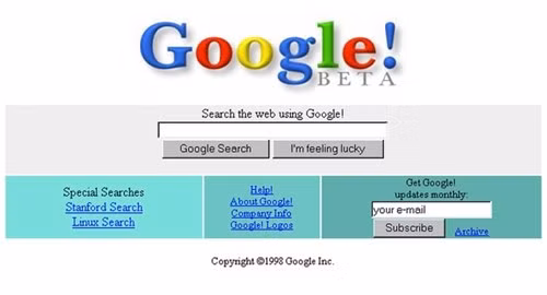 Giao diện trang chủ Google năm 1998.