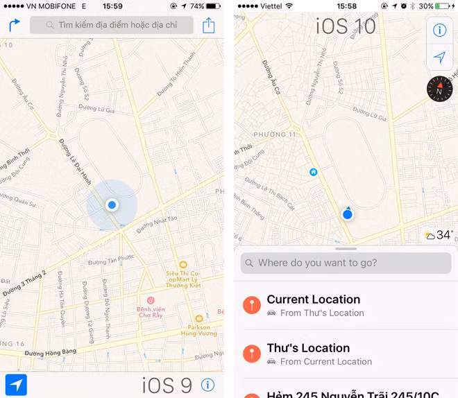  Giao diện Bản đồ mới: trên iOS 10, người dùng được cung cấp nhiều tính năng tìm kiếm địa điểm trực quan hơn.