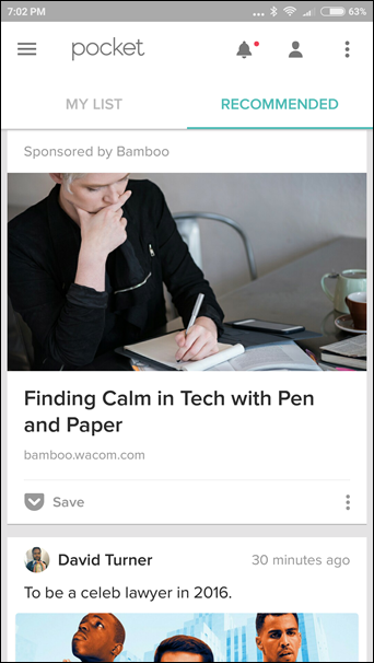  4. Pocket và Amazon Kindle - Đọc sách Offline. Dù ở bất cứ đâu, bạn đều có thể đọc sách báo thoải mái mà không bị "tắc nghẽn" khi cài đặt ứng dụng Pocket hoặc Kindle cho thiết bị của mình. Trong khi Pocket lưu lại những trang mạng với toàn bộ tin tức và hình ảnh của chúng thì Kindle lại có thể giúp bạn mua hoặc tải sách truyện để xem offline.