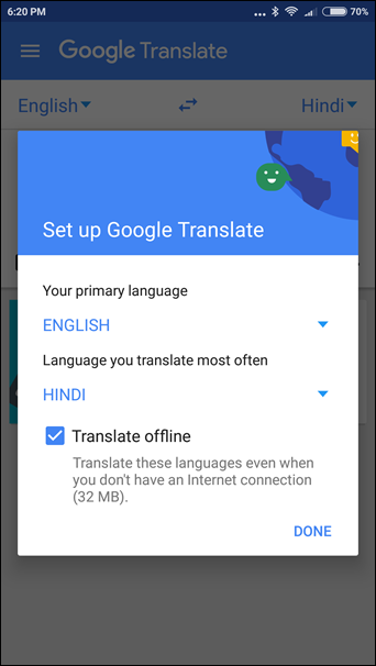 Tuy nhiên, chỉ có duy nhất ngôn ngữ chính có sẵn trên từ điển phiên bản offline, và khi bạn chọn một thứ ngôn ngữ khác, sẽ có một nút download nhỏ bên cạnh ngôn ngữ mới đó. Hãy chắc chắn rằng bạn đã kết nối WiFi hoặc dữ liệu di động để tải từ điển offline cho ngôn ngữ này. Nếu may mắn, bạn thậm chí có thể tải được cả các câu nói offline cho cả 2 thứ tiếng.