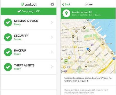  Lookout. Ứng dụng bảo mật Lookout giữ cho iPhone, iPad, Apple Watch và mọi thứ chứa trong đó an toàn. Ứng dụng này được nhiều chuyên gia bảo mật đánh giá là phương tiện tốt nhất để bảo vệ thiết bị iOS trước nguy cơ hack, mất mát dữ liệu và các mối đe dọa khác đối với thông tin cá nhân. 