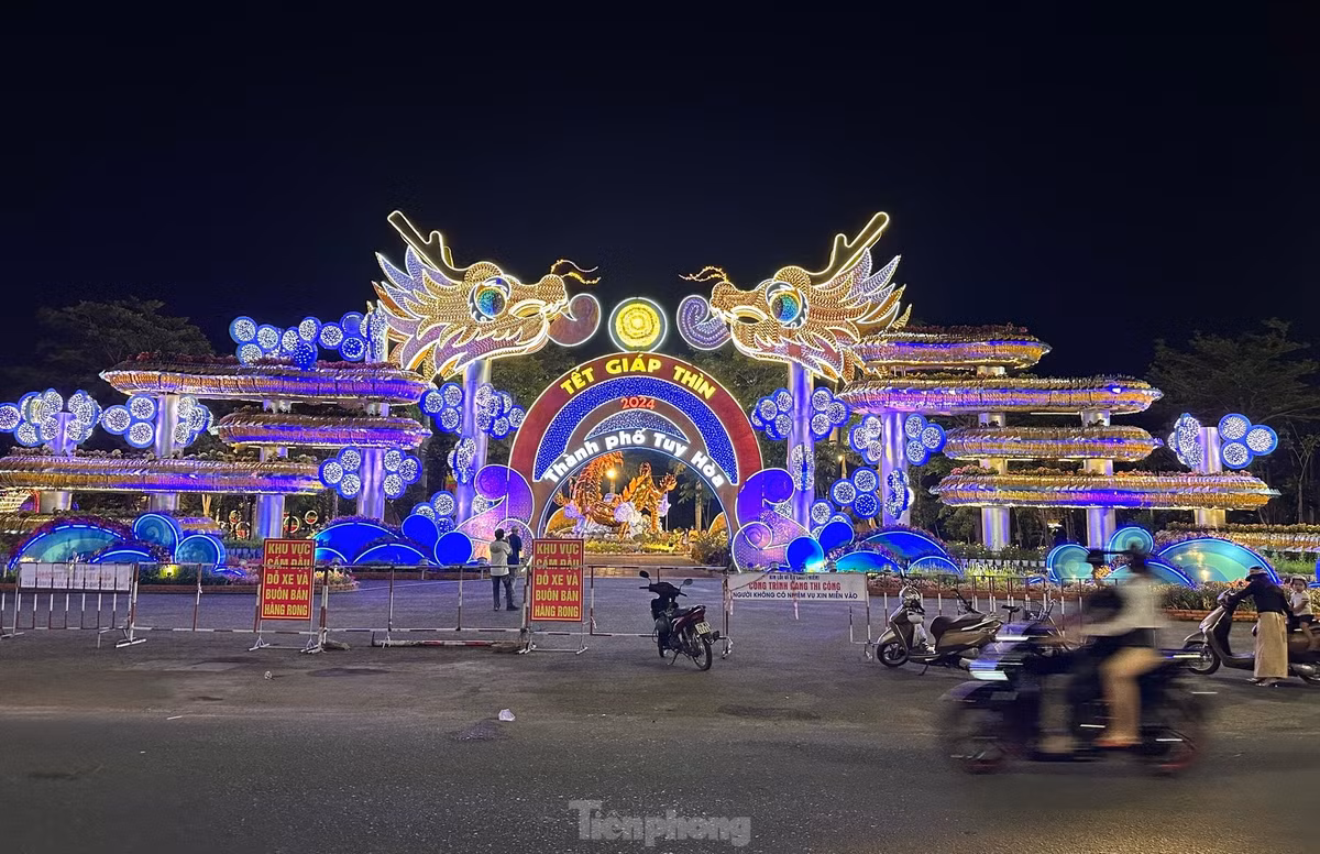 "Rồng nhả ngọc", tên gọi khác của Công viên Thanh thiếu niên, là điểm đến yêu thích của người dân TP. Tuy Hòa, Phú Yên, đặc biệt là vào ban đêm. Nhìn từ trên cao, hồ nước ở công viên được tạo hình rồng uốn lượn nhả ngọc. Hơn một tháng trước, nơi đây được chọn để tổ chức đường hoa xuân với nhiều tạo hình ấn tượng.