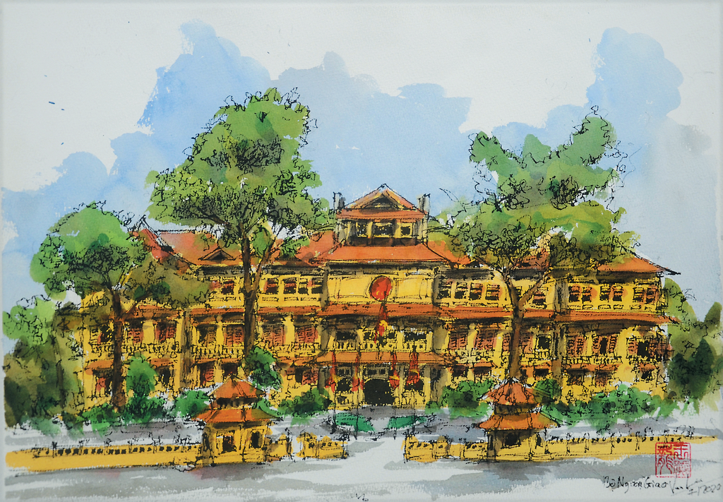 br/> Bộ Ngoại giao (số 1 Tôn Thất Đàm): Công trình này trước đây là Sở Tài chính Đông Dương, do Ernest Hébrard thiết kế, khởi công năm 1925 và tới năm 1928 thì hoàn thành. Công trình có phong cách Đông Dương, một số chi tiết mang tính bản địa kết hợp với phong cách châu Âu như hệ mái hắt trên các khung cửa. Từ khi trở thành trụ sở Bộ Ngoại giao của nhà nước Việt Nam, nơi đây đã chứng kiến nhiều cuộc họp đưa ra các quyết định có tính lịch sử về đường lối ngoại giao qua nhiều giai đoạn phát triển của Việt Nam. Tranh: Vương Long.