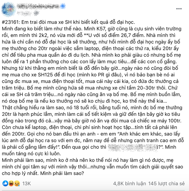 Do Dai hoc 26,7 diem doi bo me “thuong” xe may tram trieu dong