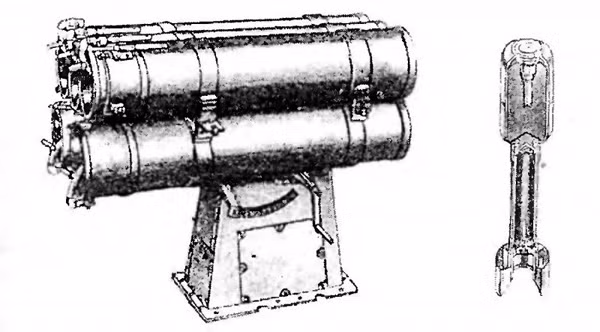 Bệ phóng bom RBU-1200 với bom chống ngầm RGB-12.