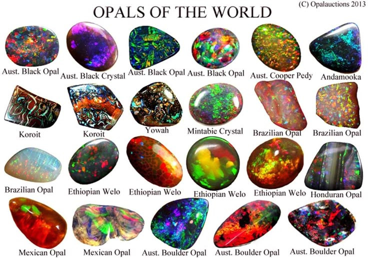  2. Opal có nhiều loại khác nhau. Không chỉ có một màu trắng ngà quen thuộc, opal còn có nhiều biến thể như opal đen, opal lửa, opal pha lê hay opal ma trận, mỗi loại đều sở hữu vẻ đẹp và giá trị riêng biệt. Ảnh: Pinterest.