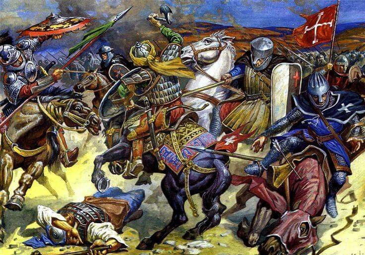  4. Vua Guy de Lusignan bị bắt sống. Sau thất bại, vua Guy de Lusignan cùng nhiều lãnh chúa quan trọng bị bắt làm tù binh. Saladin đối xử khoan dung với Guy nhưng xử tử nhiều Hiệp sĩ Dòng Đền. Ảnh: Pinterest.