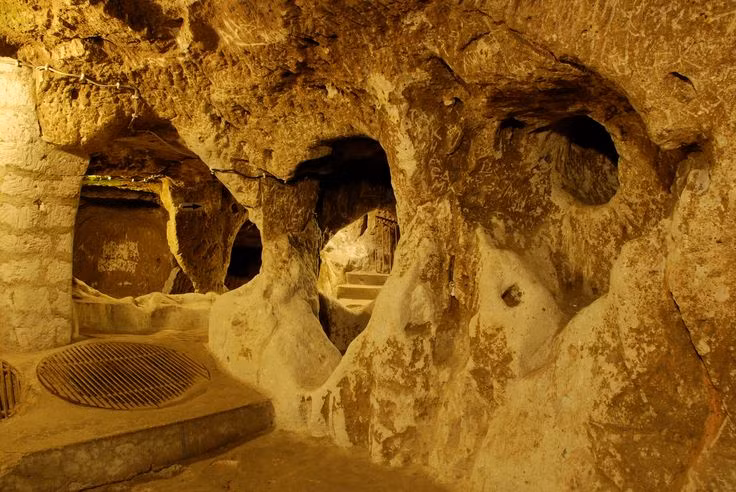  7. Nối liền với nhiều thành phố ngầm khác. Derinkuyu không phải là thành phố ngầm duy nhất ở Cappadocia. Nó có các đường hầm bí mật kết nối với nhiều khu định cư dưới lòng đất khác, tạo thành một hệ thống rộng lớn. Ảnh: Pinterest.