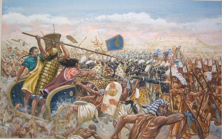  3. Người Hittite sử dụng chiến thuật đánh lừa Ai Cập. Trước trận chiến, người Hittite đã cử gián điệp giả làm kẻ đào tẩu để cung cấp thông tin sai lệch cho quân Ai Cập, khiến Ramses II tin rằng quân Hittite còn cách xa chiến trường. Điều này khiến quân Ai Cập bị bất ngờ khi Hittite tấn công nhanh chóng vào trại của họ. Ảnh: Pinterest.