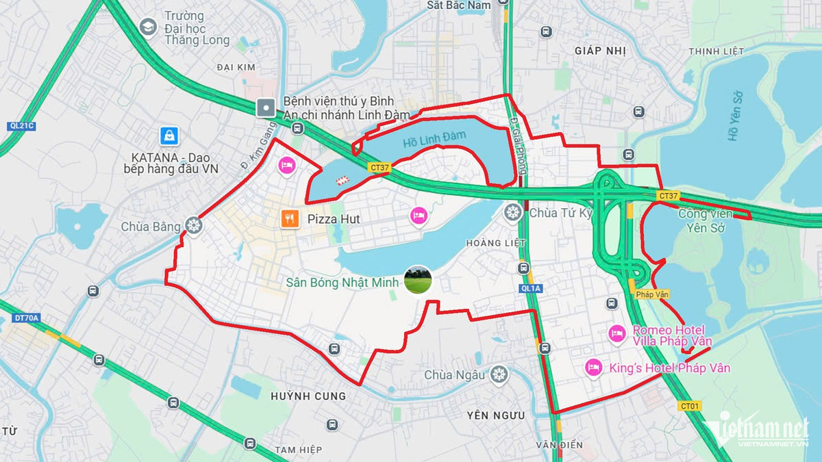 Vị trí phường Hoàng Liệt (quận Hoàng Mai). Ảnh: Google Maps