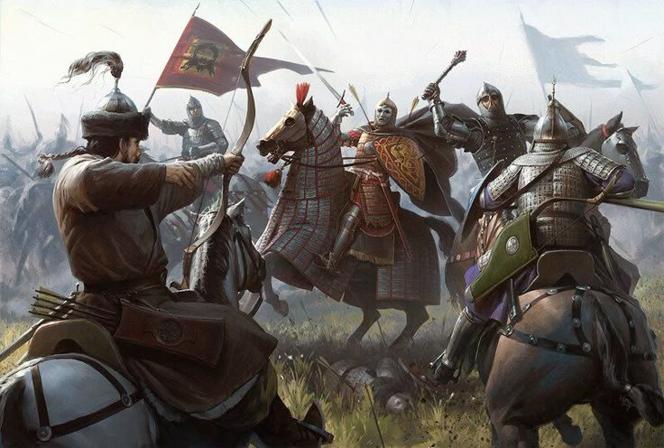  1. Trận chiến giữa quân Nga và quân Mông Cổ. Trận Kulikovo diễn ra vào ngày 8/9/1380, giữa quân đội Đại công quốc Moskva do Đại công tước Dmitry Donskoy lãnh đạo và quân đội Kim Trướng Hãn Quốc - vương quốc của người Mông Cổ - do tướng Mamai chỉ huy. Ảnh: Pinterest.