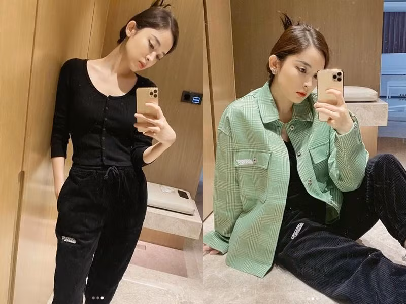 Quần nhung, áo len, áo dạ là những thiết kế ấm áp dành cho mùa đông được Cổ Lực Na Trát yêu thích mix từ nhà ra phố.