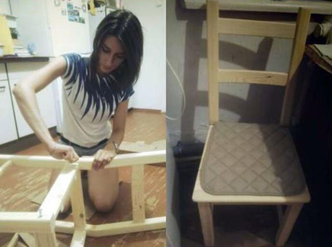 br/> Đã qua rồi cái thời phụ nữ "đặt đâu ngồi đấy" hay "cam chịu, nhẫn nhục". Phụ nữ ngày nay không chỉ là ngọn lửa trong gia đình mà còn đang vươn mình ra thế giới bên ngoài. Đối với phụ nữ, tự tin là một loại cơ bắp, sử dụng nó càng nhiều, lại càng trở nên mạnh mẽ. Họ không chỉ chăm lo từ A đến Z chuyện con cái, nhà cửa; còn sẵn sàng xung phong làm đủ thứ việc mà từ trước đến nay chỉ dành cho nam giới. Loạt ảnh dưới đây sẽ cho bạn thấy, phụ nữ ngày nay không phải ai cũng "yếu đuối". Xung quanh chúng ta vẫn luôn có những người phụ nữ "mạnh mẽ" thế này đấy! Ảnh: Vài ba cái ghế như thế này chị em tôi làm đơn giản.