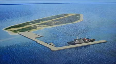 Hình đồ họa của bến tàu tương lai do Đài Loan xây dựng trái phép trên đảo Ba Bình.