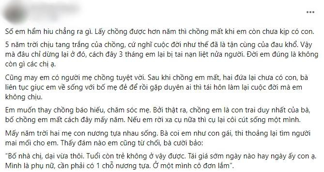 Con dau bi tai nan lao dong, me chong cham soc ca doi nhu con de