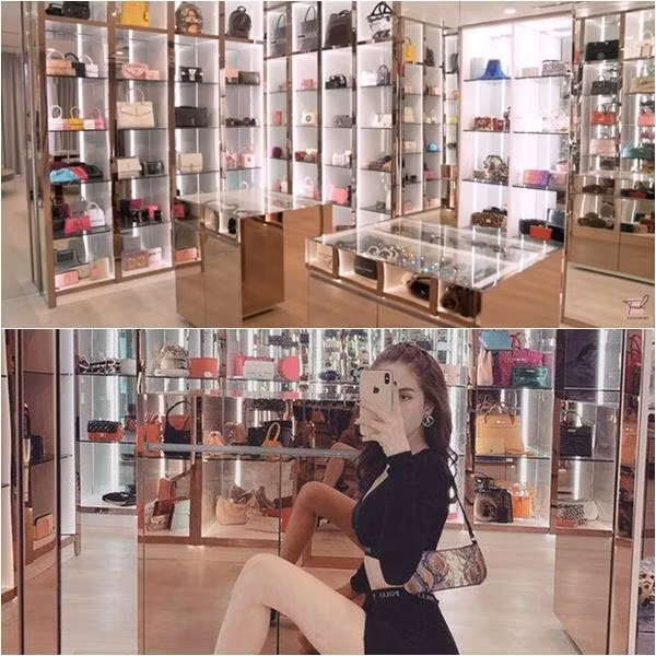 Trong căn biệt thự 24 tỷ đồng, phòng trưng bày hàng hiệu được Ngọc Trinh chăm chút một cách tỉ mỉ bởi cô là một trong những mỹ nhân nghiện mua sắm nổi tiếng của showbiz Việt.